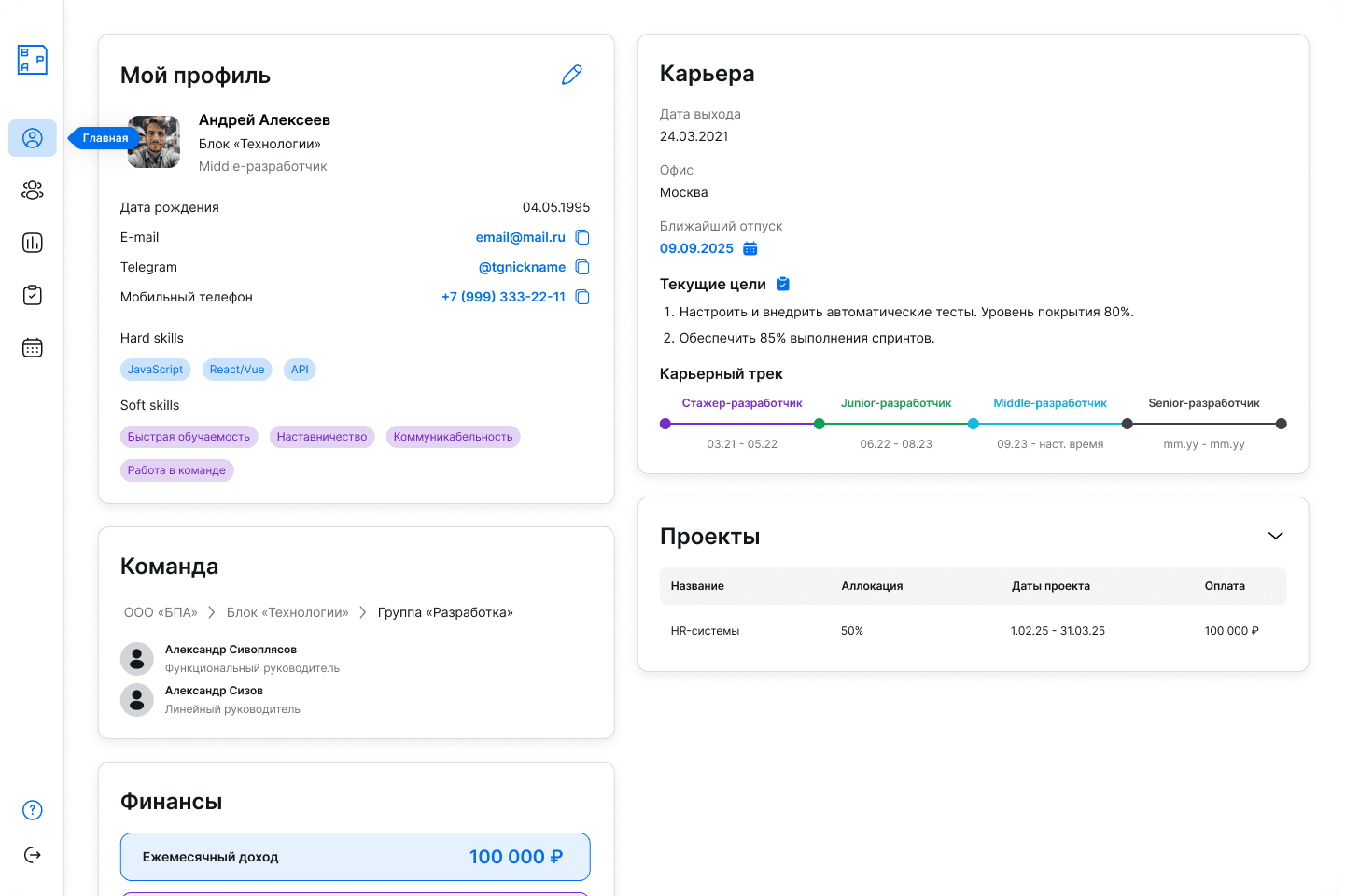 Личный кабинет HR-платформы