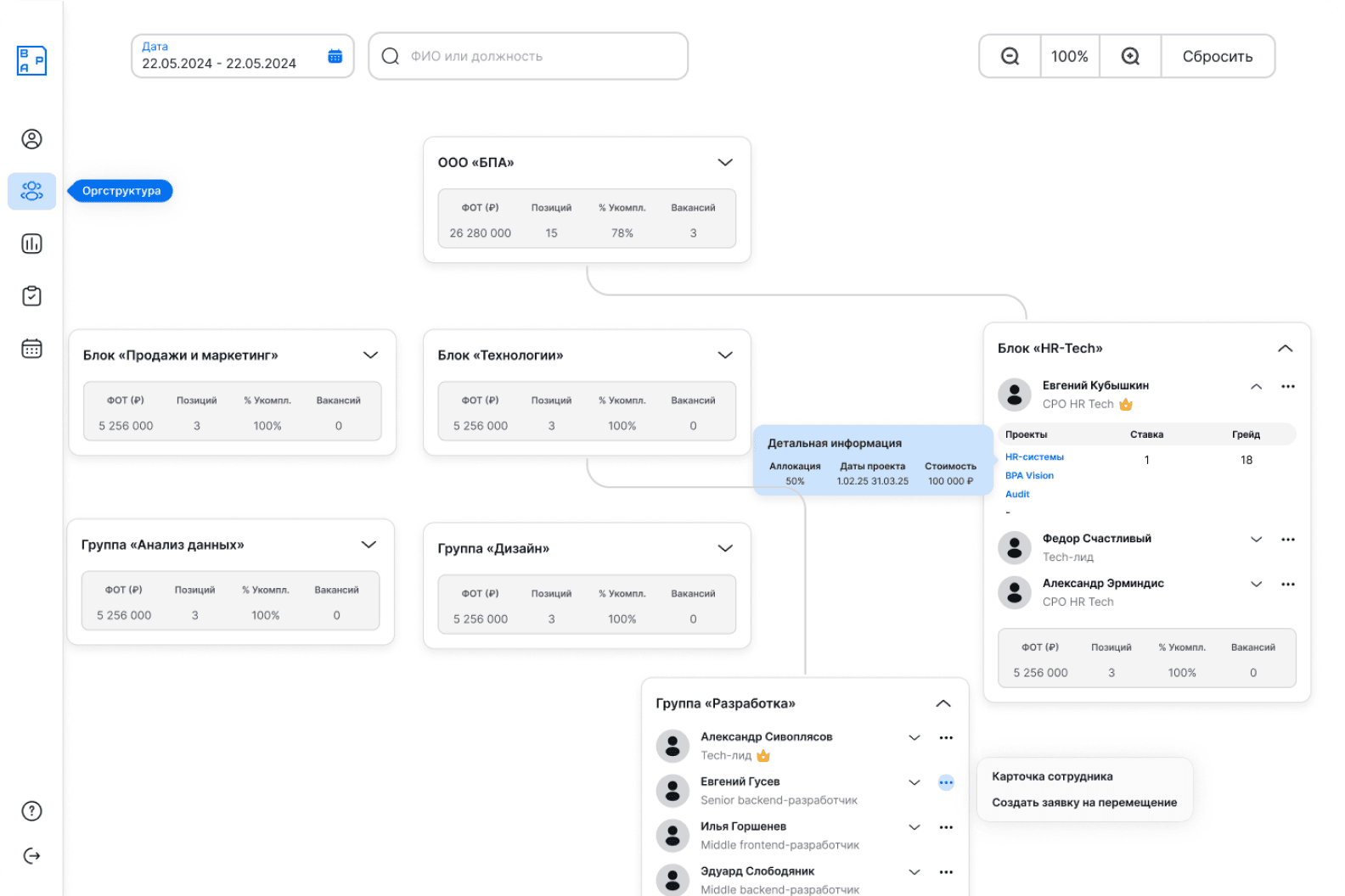 Интерфейс модуля